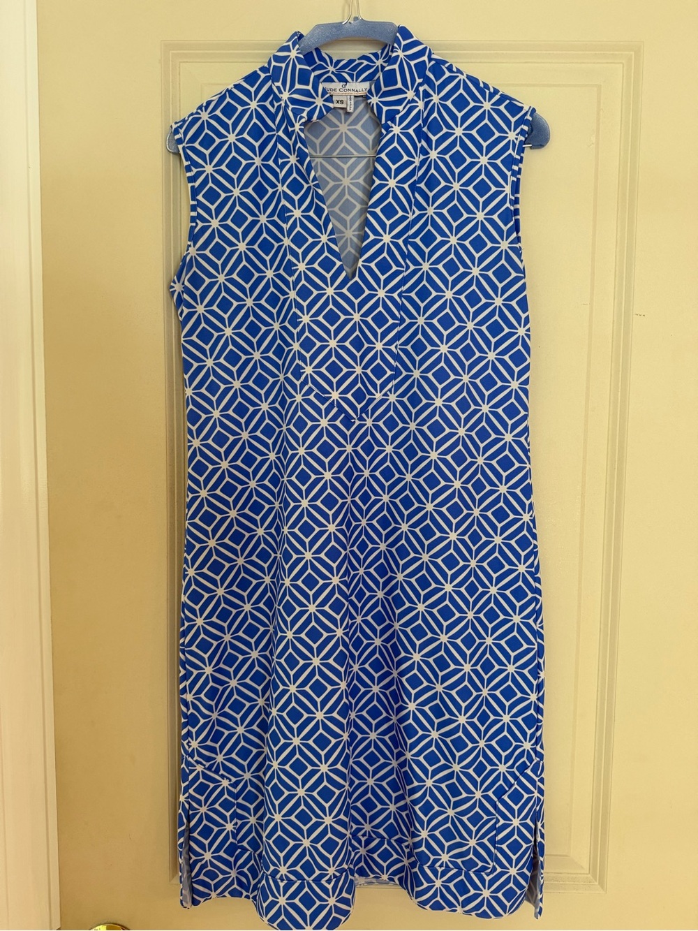 Jude Connally Royal Blue & White Geometric Collar Dress - Size XS
